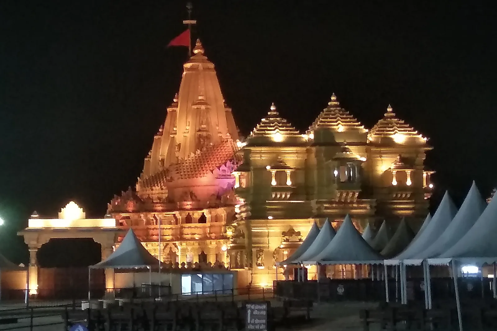 Somnath temple illuminated at night