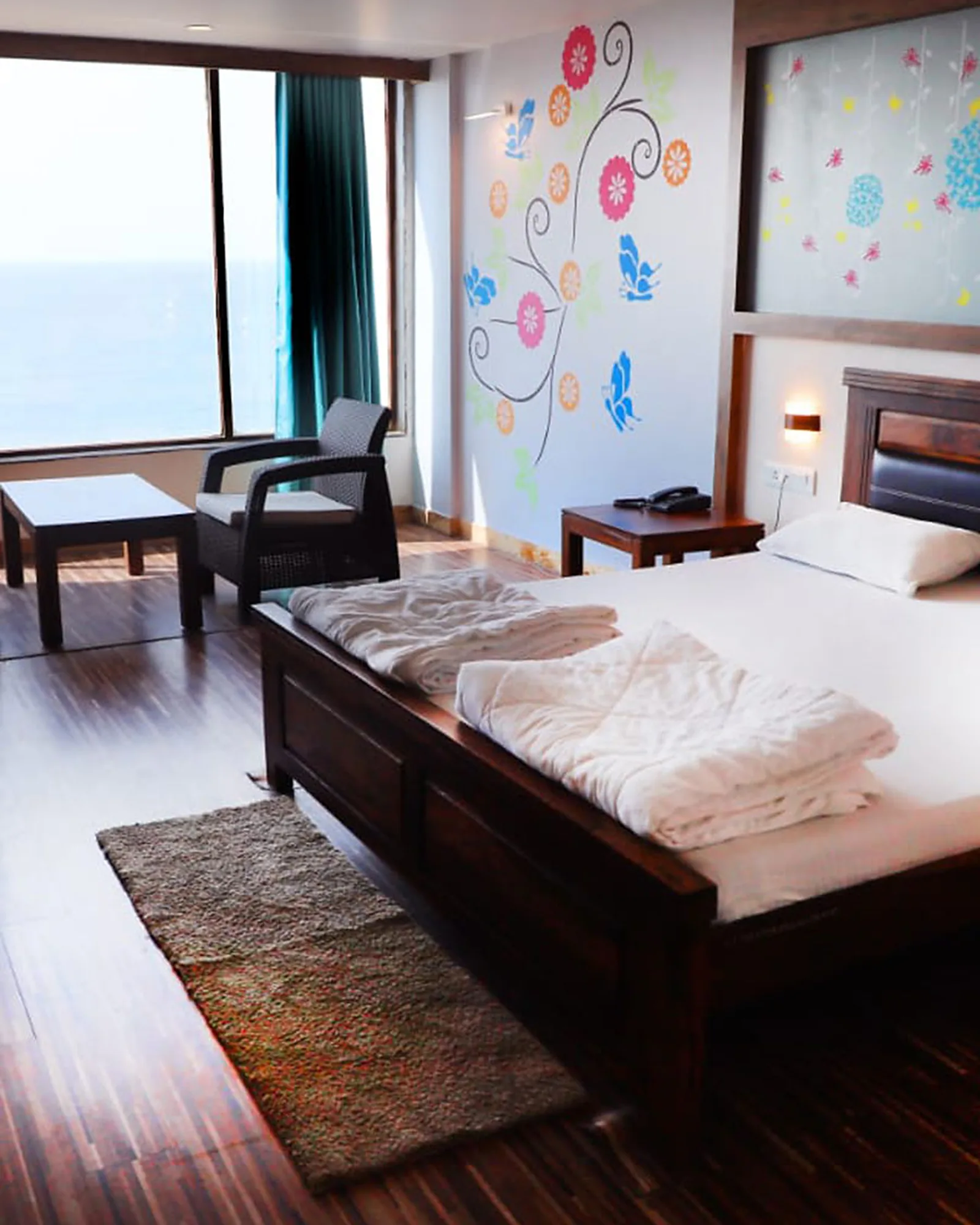 View from inside a guest room through the sea facing window to the Arabian Sea